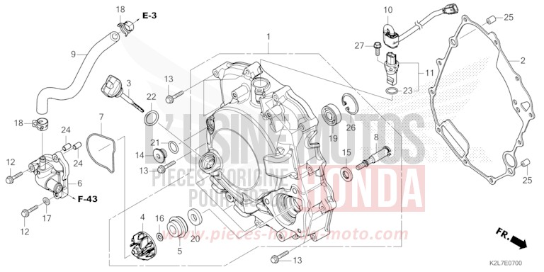 RIGHT CRANKCASE COVER/WATER PUMP for ADV 350 MAT CARNELIAN RED METALLIC (R384) from 2022
